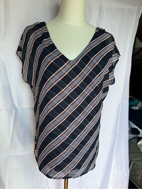 Ann Taylor Factory Navy Striped Sleeveless Tank Top